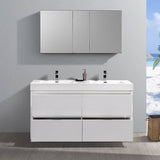 Fresca FVN8460WH-D Valencia 60" Glossy White Free Standing Double Sink Modern Bathroom Vanity with Medicine Cabinet