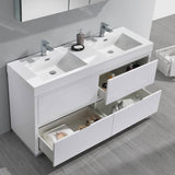 Fresca FVN8460WH-D Valencia 60" Glossy White Free Standing Double Sink Modern Bathroom Vanity with Medicine Cabinet