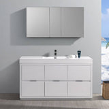 Fresca FVN8460WH Valencia 60" Glossy White Free Standing Modern Bathroom Vanity with Medicine Cabinet