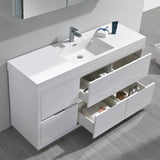 Fresca FVN8460WH Valencia 60" Glossy White Free Standing Modern Bathroom Vanity with Medicine Cabinet