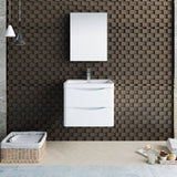 Fresca FVN9024WH Tuscany 24" Glossy White Wall Hung Modern Bathroom Vanity with Medicine Cabinet