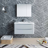 Fresca FVN9036GRG Tuscany 36" Glossy Gray Wall Hung Modern Bathroom Vanity with Medicine Cabinet