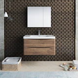 Fresca FVN9036RW Tuscany 36" Rosewood Wall Hung Modern Bathroom Vanity with Medicine Cabinet