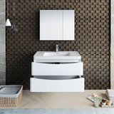 Fresca FVN9036WH Tuscany 36" Glossy White Wall Hung Modern Bathroom Vanity with Medicine Cabinet