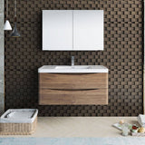 Fresca FVN9040RW Tuscany 40" Rosewood Wall Hung Modern Bathroom Vanity with Medicine Cabinet