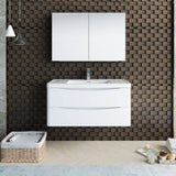 Fresca FVN9040WH Tuscany 40" Glossy White Wall Hung Modern Bathroom Vanity with Medicine Cabinet