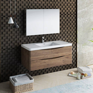 Fresca FVN9048RW Tuscany 48" Rosewood Wall Hung Modern Bathroom Vanity with Medicine Cabinet