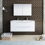 Fresca FVN9048WH-D Tuscany 48" Glossy White Wall Hung Double Sink Modern Bathroom Vanity with Medicine Cabinet