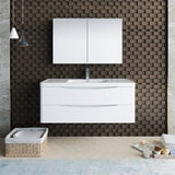 Fresca FVN9048WH Tuscany 48" Glossy White Wall Hung Modern Bathroom Vanity with Medicine Cabinet