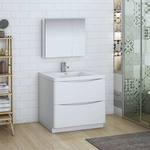 Fresca FVN9136WH Tuscany 36" Glossy White Free Standing Modern Bathroom Vanity with Medicine Cabinet