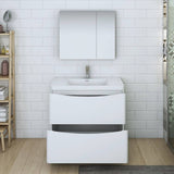 Fresca FVN9136WH Tuscany 36" Glossy White Free Standing Modern Bathroom Vanity with Medicine Cabinet