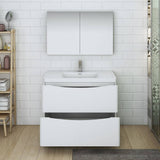 Fresca FVN9140WH Tuscany 40" Glossy White Free Standing Modern Bathroom Vanity with Medicine Cabinet