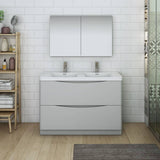 Fresca FVN9148GRG-D Tuscany 48" Glossy Gray Free Standing Double Sink Modern Bathroom Vanity with Medicine Cabinet