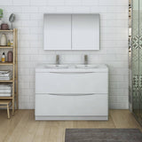 Fresca FVN9148WH-D Tuscany 48" Glossy White Free Standing Double Sink Modern Bathroom Vanity with Medicine Cabinet