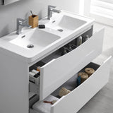 Fresca FVN9148WH-D Tuscany 48" Glossy White Free Standing Double Sink Modern Bathroom Vanity with Medicine Cabinet