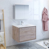 Fresca FVN9236RNW Catania 36" Rustic Natural Wood Wall Hung Modern Bathroom Vanity with Medicine Cabinet