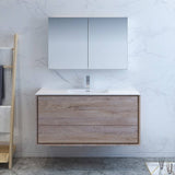 Fresca FVN9248RNW Catania 48" Rustic Natural Wood Wall Hung Modern Bathroom Vanity with Medicine Cabinet