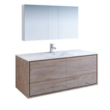 Fresca FVN9260RNW-S Catania 60" Rustic Natural Wood Wall Hung Single Sink Modern Bathroom Vanity with Medicine Cabinet