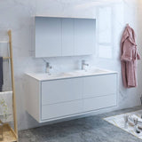 Fresca FVN9260WH-D Catania 60" Glossy White Wall Hung Double Sink Modern Bathroom Vanity with Medicine Cabinet