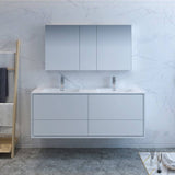 Fresca FVN9260WH-D Catania 60" Glossy White Wall Hung Double Sink Modern Bathroom Vanity with Medicine Cabinet