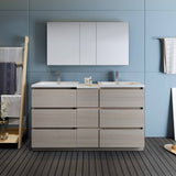 Fresca FVN93-241224MGO-D Lazzaro 60" Gray Wood Free Standing Double Sink Modern Bathroom Vanity with Medicine Cabinet