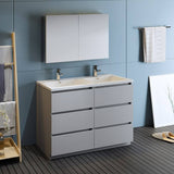 Fresca FVN93-2424GR-D Lazzaro 48" Gray Free Standing Double Sink Modern Bathroom Vanity with Medicine Cabinet