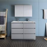 Fresca FVN93-2424GR-D Lazzaro 48" Gray Free Standing Double Sink Modern Bathroom Vanity with Medicine Cabinet