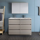 Fresca FVN93-2424MGO-D Lazzaro 48" Gray Wood Free Standing Double Sink Modern Bathroom Vanity with Medicine Cabinet