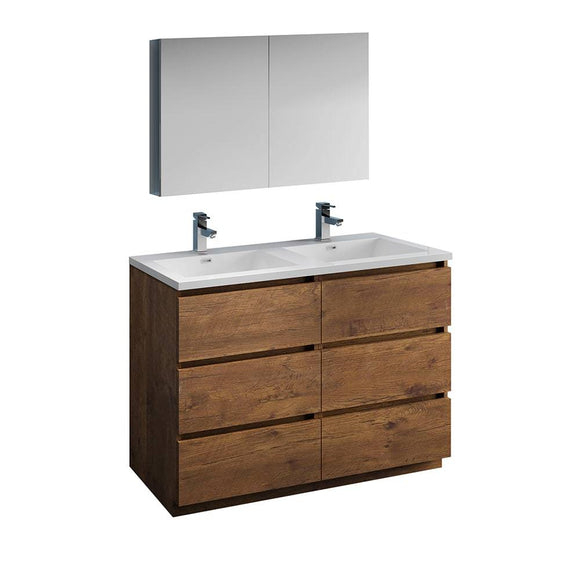 Fresca FVN93-2424RW-D Lazzaro 48" Rosewood Free Standing Double Sink Modern Bathroom Vanity with Medicine Cabinet