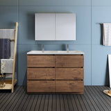 Fresca FVN93-2424RW-D Lazzaro 48" Rosewood Free Standing Double Sink Modern Bathroom Vanity with Medicine Cabinet