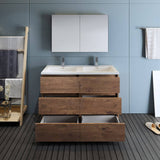 Fresca FVN93-2424RW-D Lazzaro 48" Rosewood Free Standing Double Sink Modern Bathroom Vanity with Medicine Cabinet