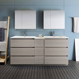 Fresca FVN93-301230MGO-D Lazzaro 72" Gray Wood Free Standing Double Sink Modern Bathroom Vanity with Medicine Cabinet