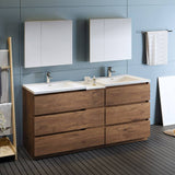 Fresca FVN93-301230RW-D Lazzaro 72" Rosewood Free Standing Double Sink Modern Bathroom Vanity with Medicine Cabinet