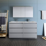 Fresca FVN93-3030GR-D Lazzaro 60" Gray Free Standing Double Sink Modern Bathroom Vanity with Medicine Cabinet