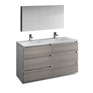 Fresca FVN93-3030HA-D Lazzaro 60" Ash Gray Free Standing Double Sink Modern Bathroom Vanity with Medicine Cabinet