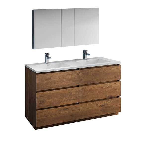 Fresca FVN93-3030RW-D Lazzaro 60" Rosewood Free Standing Double Sink Modern Bathroom Vanity with Medicine Cabinet