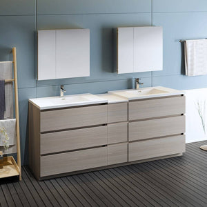 Fresca FVN93-361236MGO-D Lazzaro 84" Gray Wood Free Standing Double Sink Modern Bathroom Vanity with Medicine Cabinet