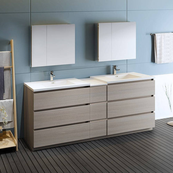 Fresca FVN93-361236MGO-D Lazzaro 84" Gray Wood Free Standing Double Sink Modern Bathroom Vanity with Medicine Cabinet