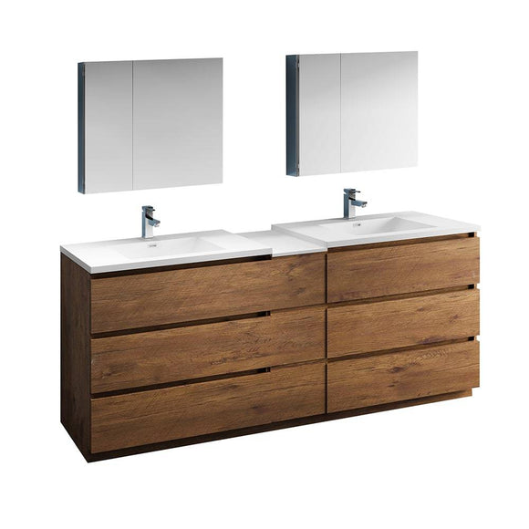 Fresca FVN93-361236RW-D Lazzaro 84" Rosewood Free Standing Double Sink Modern Bathroom Vanity with Medicine Cabinet