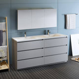 Fresca FVN93-3636GR-D Lazzaro 72" Gray Free Standing Double Sink Modern Bathroom Vanity with Medicine Cabinet