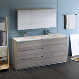 Fresca FVN93-3636HA-D Lazzaro 72" Ash Gray Free Standing Double Sink Modern Bathroom Vanity with Medicine Cabinet