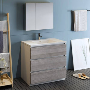 Fresca FVN9336HA Lazzaro 36" Ash Gray Free Standing Modern Bathroom Vanity with Medicine Cabinet