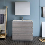 Fresca FVN9336HA Lazzaro 36" Ash Gray Free Standing Modern Bathroom Vanity with Medicine Cabinet