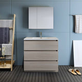 Fresca FVN9336MGO Lazzaro 36" Gray Wood Free Standing Modern Bathroom Vanity with Medicine Cabinet