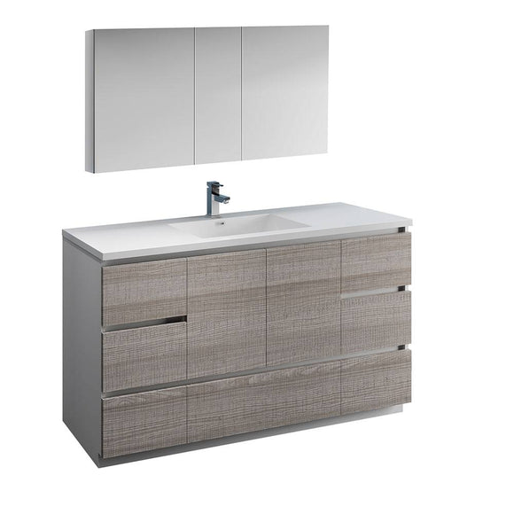 Fresca FVN9360HA-S Lazzaro 60" Ash Gray Free Standing Single Sink Modern Bathroom Vanity with Medicine Cabinet