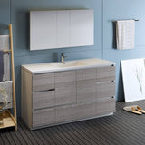 Fresca FVN9360HA-S Lazzaro 60" Ash Gray Free Standing Single Sink Modern Bathroom Vanity with Medicine Cabinet