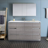 Fresca FVN9360HA-S Lazzaro 60" Ash Gray Free Standing Single Sink Modern Bathroom Vanity with Medicine Cabinet