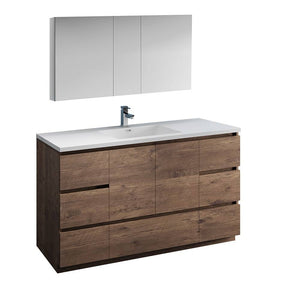 Fresca FVN9360RW-S Lazzaro 60" Rosewood Free Standing Single Sink Modern Bathroom Vanity with Medicine Cabinet