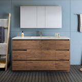 Fresca FVN9360RW-S Lazzaro 60" Rosewood Free Standing Single Sink Modern Bathroom Vanity with Medicine Cabinet