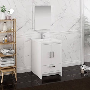 Fresca FVN9424WH Imperia 24" Glossy White Free Standing Modern Bathroom Vanity with Medicine Cabinet